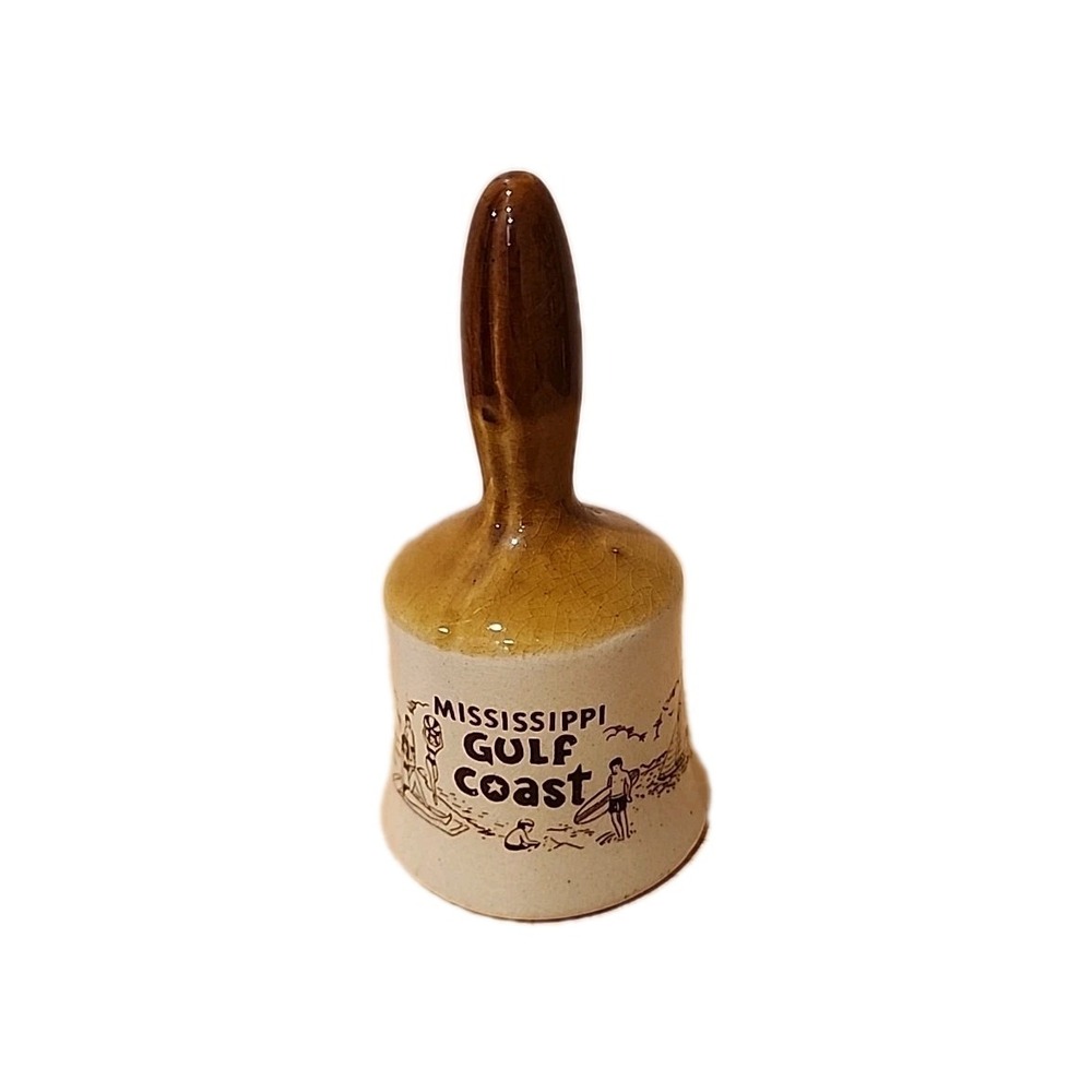 Vintage Mississippi Gulf Coast Souvenir Bell Cream‎ Brown Ceramic REAR
